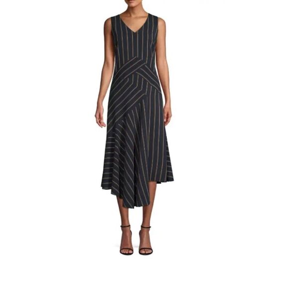 Lafayette Ashlena V-Neck Sleeveless Asymmetric Draped Midi Dress, Size 6 Lafayette Ashlena V-Neck Sleeveless Asymmetric Draped Midi Dress, Size 6